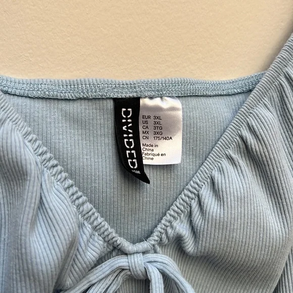 H&M+ LIGHT BLUE Tie-Front Ribbed Dress - Picture 7 of 12